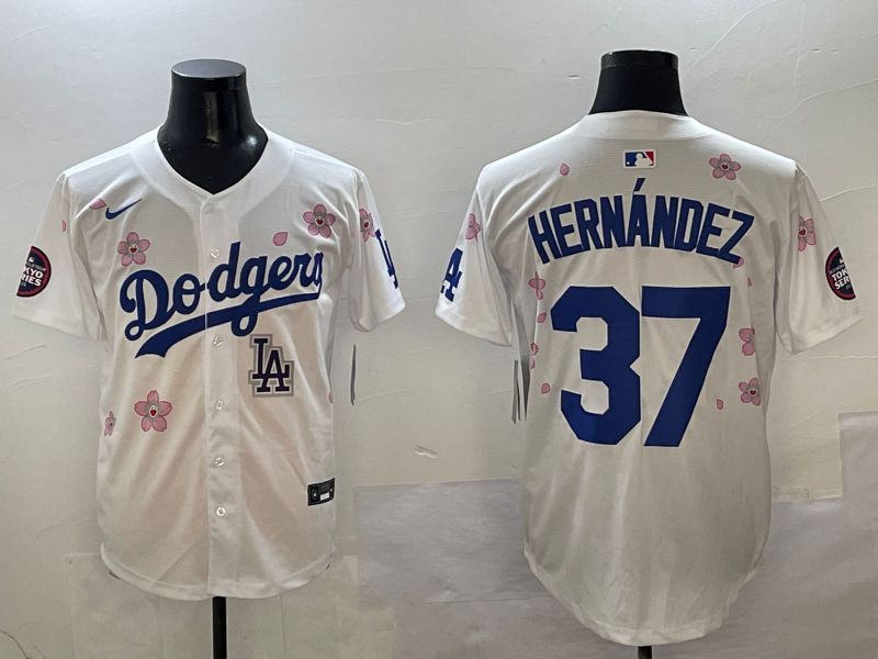 Men Los Angeles Dodgers #37 Hernandez White Sakura Edition 2025 Nike MLB Jersey style 9